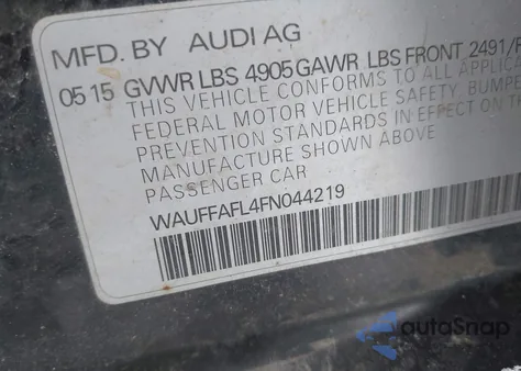 2015 Audi A4 2.0T Premium из США, поврежденный, VIN WAUFFAFL4FN044219